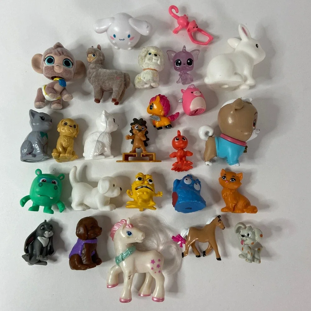 25 Piece Mixed Toy Figure Lot Animals Cinnamoroll Squishmallows Unicorn Monkey